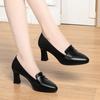 5.5cm 7cm Elegant Office Ladies Soft Leather Shoes Shallow Mouth Heeled Shoes Spring 2025 Trend Med Block Heels Shoes for Work