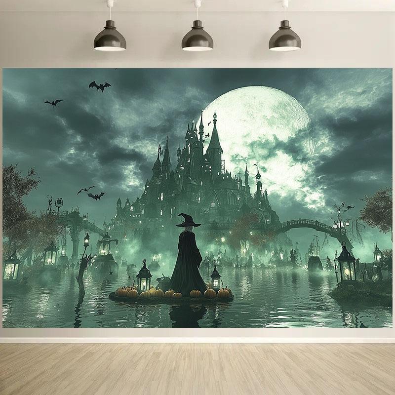 Experience the magical kingdom of mysterious castles pumpkin lanterns and witches on a 1pc 2D plane! Party banner