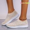 9 Colors Rimocy Shining Crystal Flats Women Spring Breathable Knit Platform Sneakers Woman Comfortable Soft Bottom Non -Slip Sports Shoes