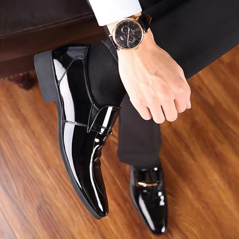 Bright Upper Men's Formal Shoes Patent Leather Spring Autumn Social Shoe Male Pointed Toe Gentleman New  Trend Party Style