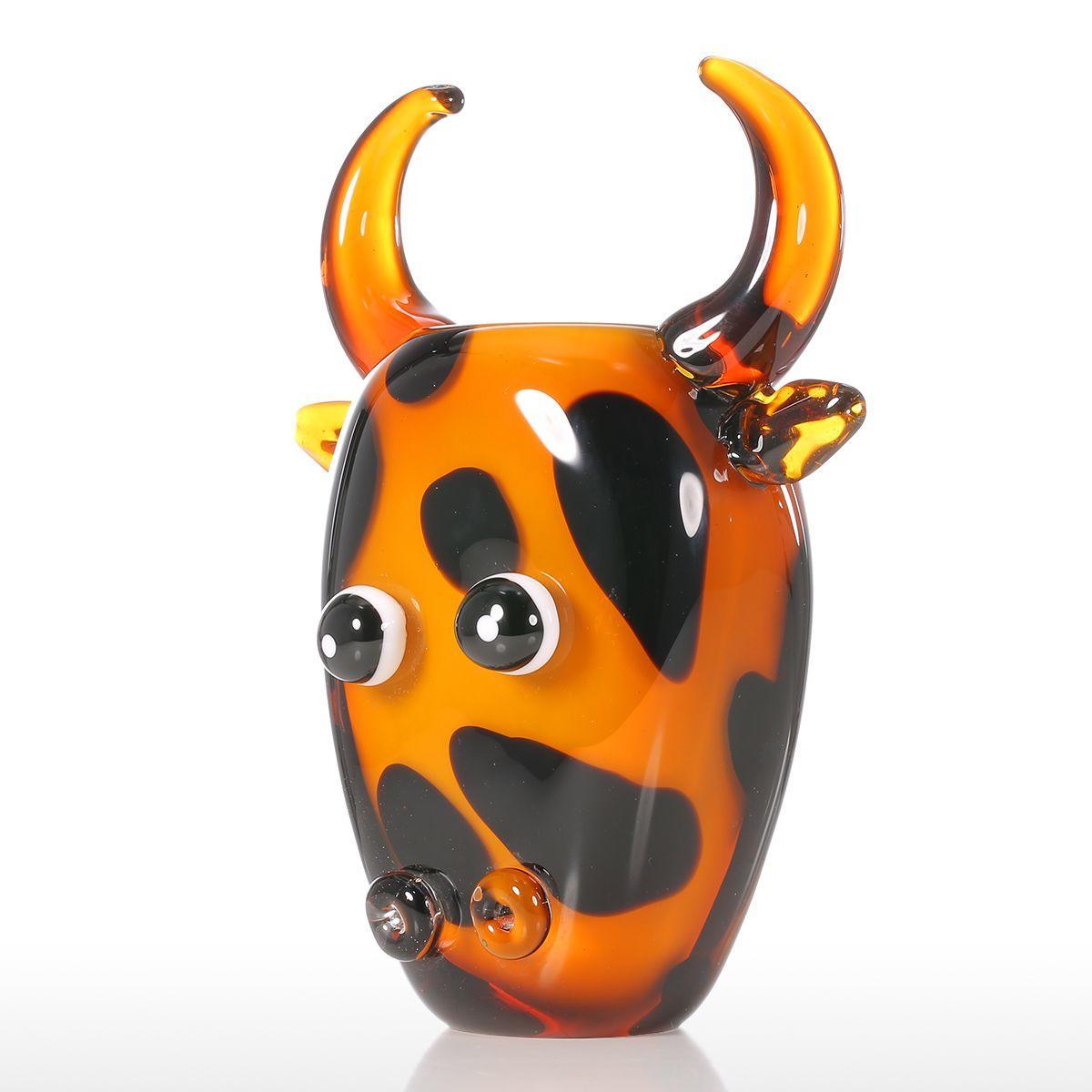 

Tooarts Корова Контейнер Подарок Стеклянный Орнамент Фигурка Животное Ручная вздутая Домашняя декор Желтый и черный