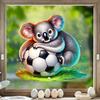 Creative Koala Hugging Football on Grass Static Cling Window Film Sticker for Bedroom Living Room Balcony Home Decor