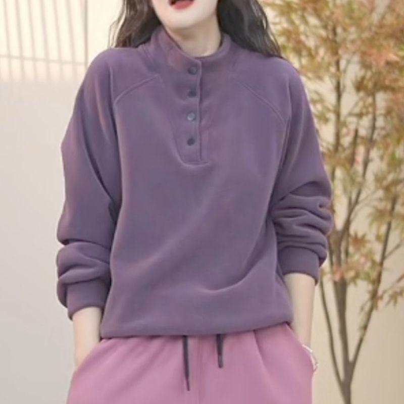 Doppelseitiger Deutscher Samt Herbst Winter Neu Warm Rollkragen Sweatshirt Lässig Vielseitig Locker Einfarbig Oberteil