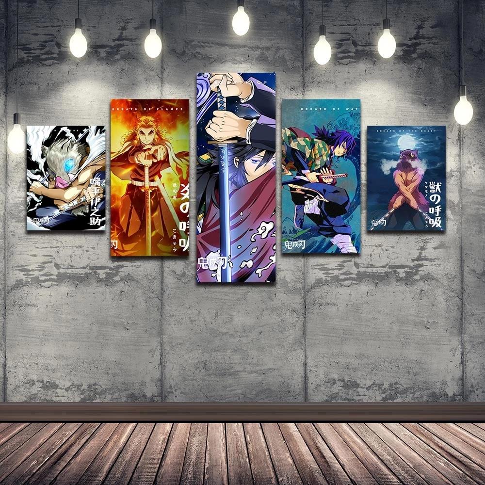 Modular Canvas Paintings Wall Art 5 Pcs Anime Demon Giyu Tomioka Posters Prints Modern Pictures Living Room No Frame Home Decor