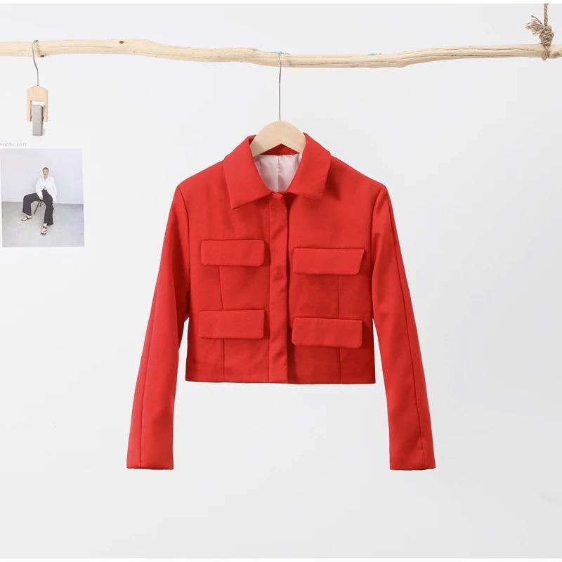Red Short Coat Women Veste Fashion Suit Jacket Long Sleeve Turndown Slim Female Coats 2023 Autumn Winter Lady Commuter Tops Streetwear Jacket Overcoat