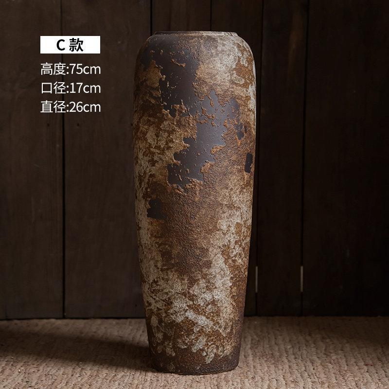 Wabi-Sabi Retro Keramik Bodenvase - Zen Gealterter Terrakotta Topf für Trockenblumen, Rustikales Haus Wohnzimmer Dekor