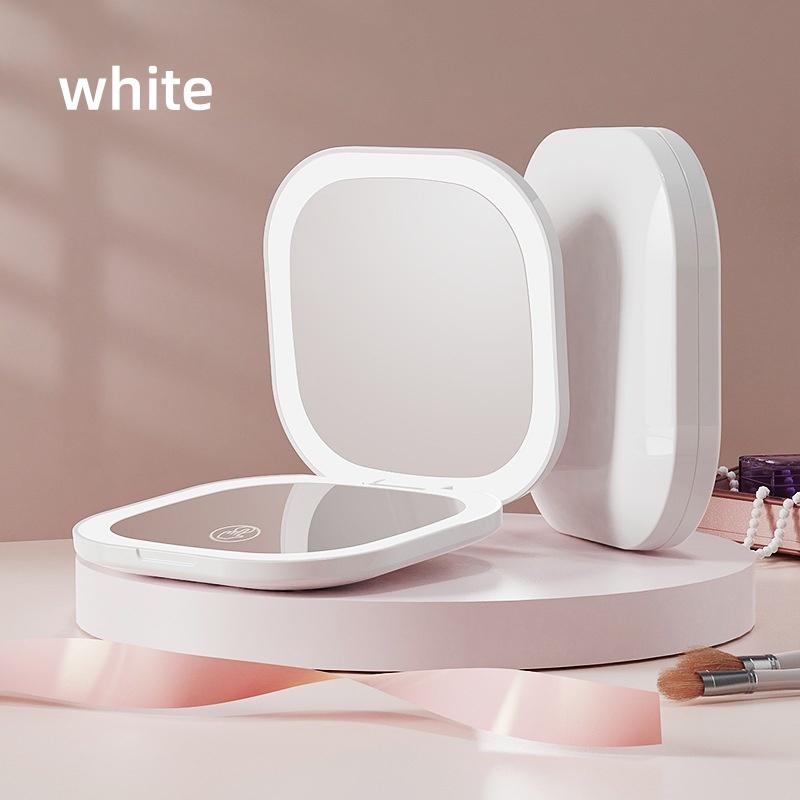 

Двустороннее светодиодное зеркало для макияжа с регулируемым цветом, 3-кратным увеличением, USB-зарядкой, портативное складное зеркало для использования женщинами на открытом воздухе белый