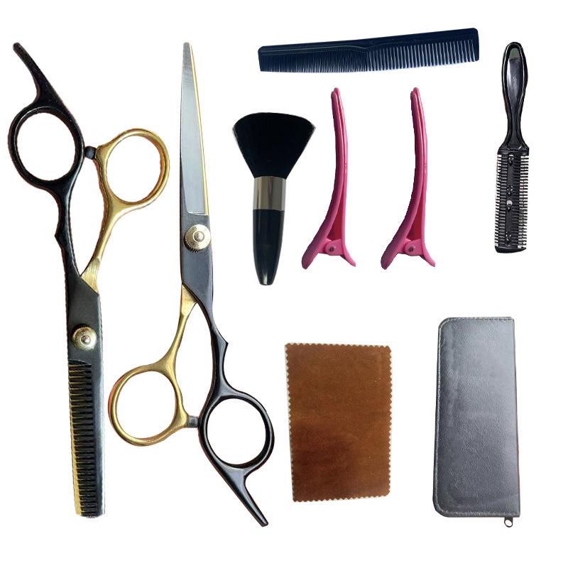 Black Gold Hairdressing & Pet Scissors Set - Serrated, Flat, Bangs, Oblique Tail.