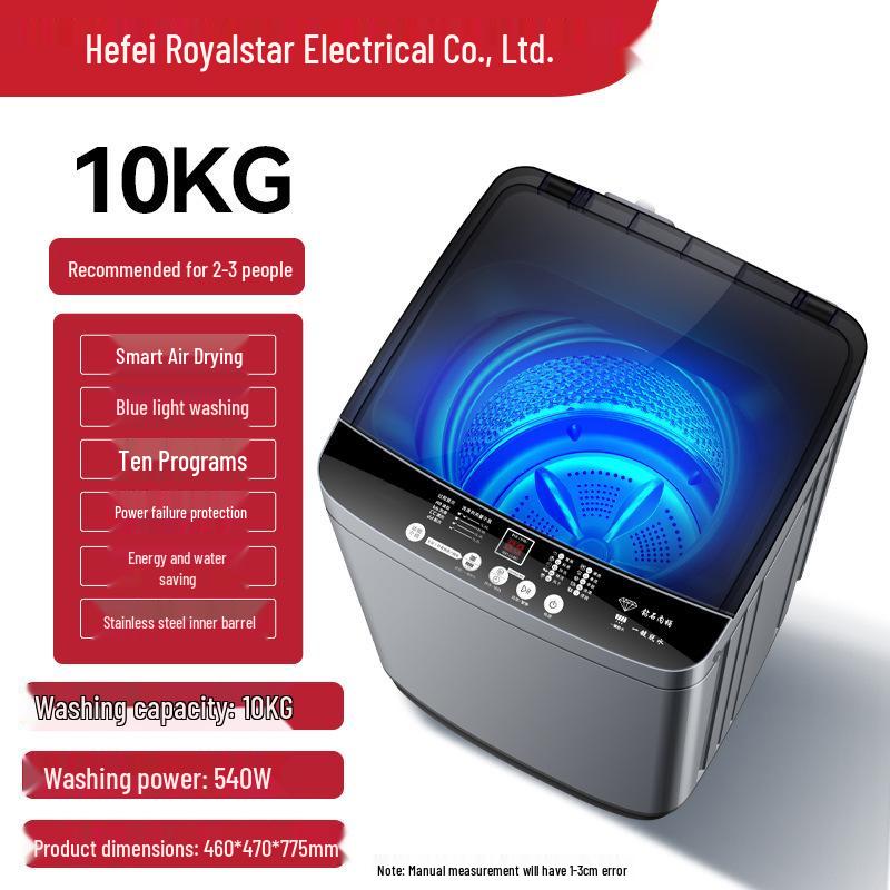 10kg Fully Automatic Washer-Dryer with Compact Pulsator for Households and Rentals