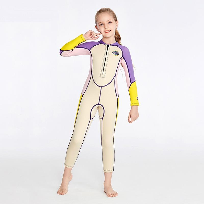 

И детский купальник толщиной 2 мм с длинными рукавами для девочек, солнцезащитный крем, детский купальник для серфинга с рисунком, костюм для дайвинга M(110-120cm，18.5-23.5kg)