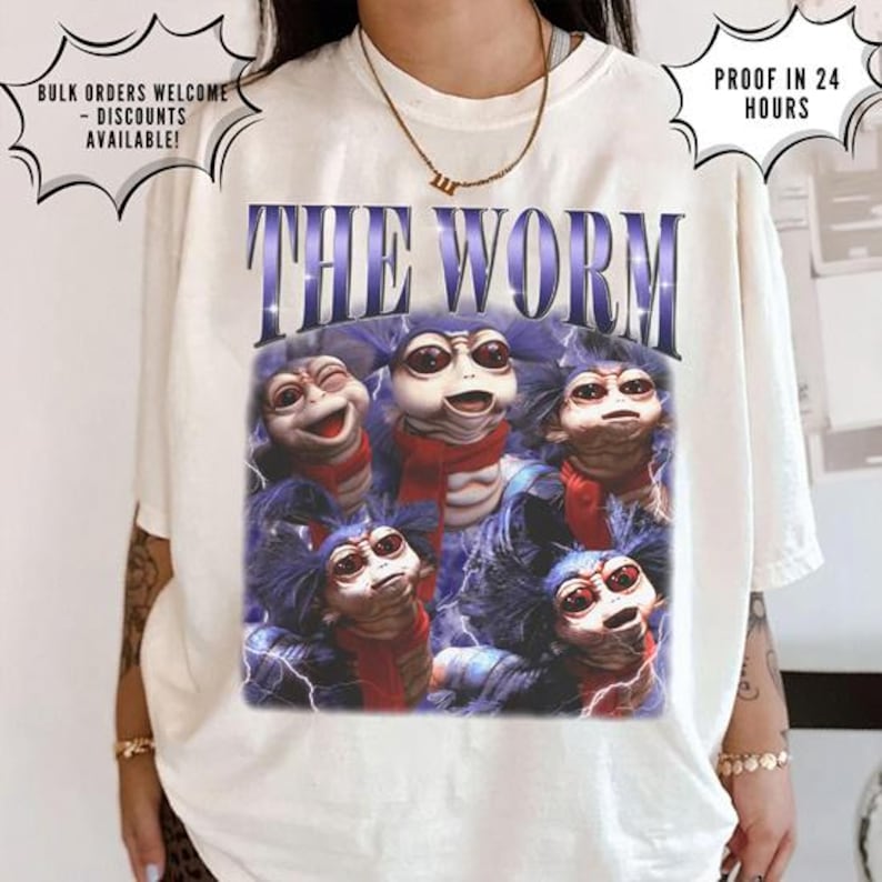 The Worm Vintage 90s Bootleg Unisex T-Shirt, Retro Graphic Tee, 90 s Nostalgia Labyrinth Inspired Worm Unisex T-Shirt, Funny Classic Puppet Tee S