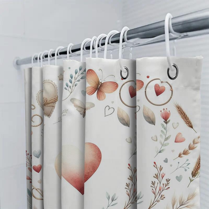 Romantic Heart and Floral Shower Curtain - Elegant Bathroom Decor 90X180cm