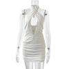 Halter Tie-Back Backless V-Neck Sleeveless Bodycon Dress for Women - European and American Style