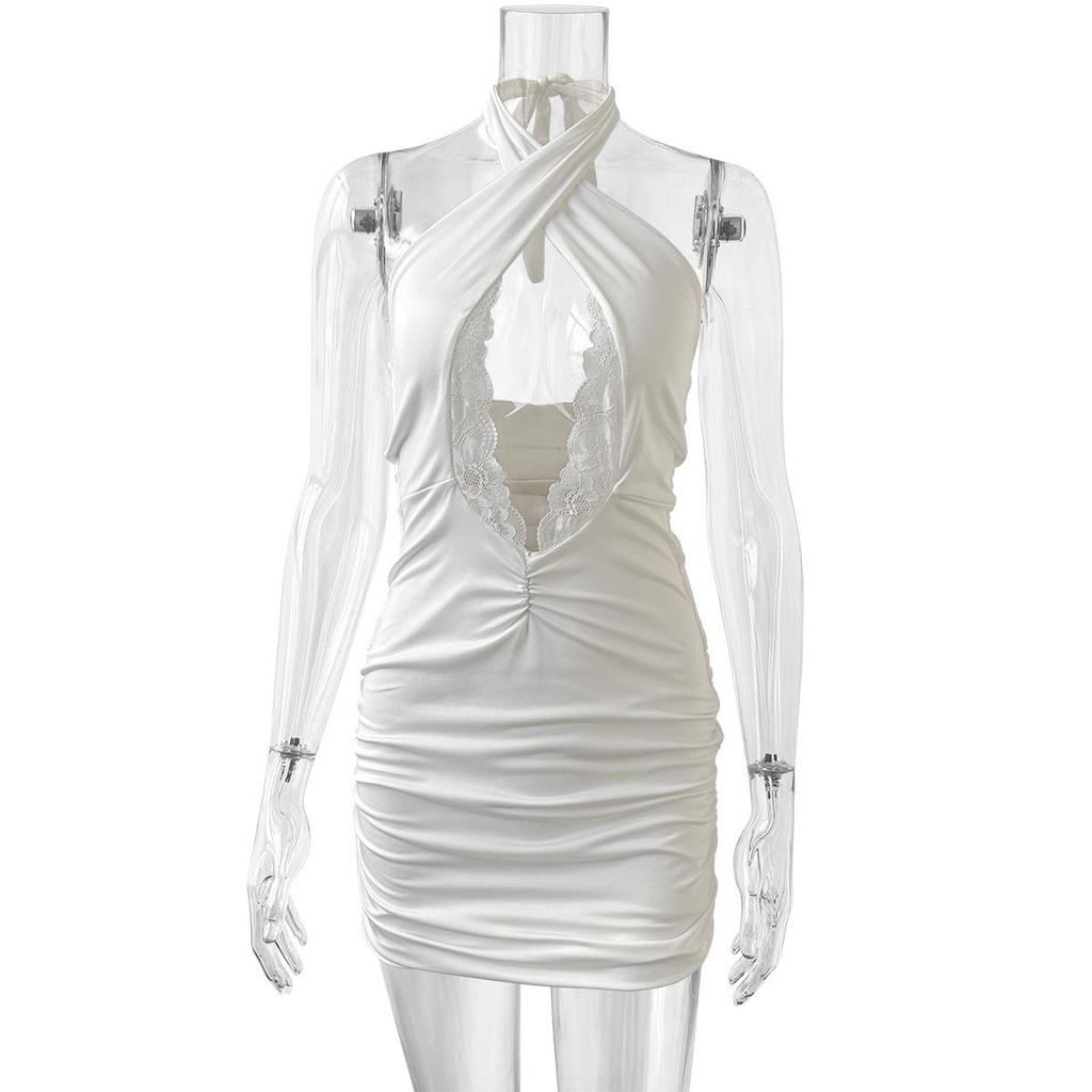 Halter Tie-Back Backless V-Neck Sleeveless Bodycon Dress for Women - European and American Style