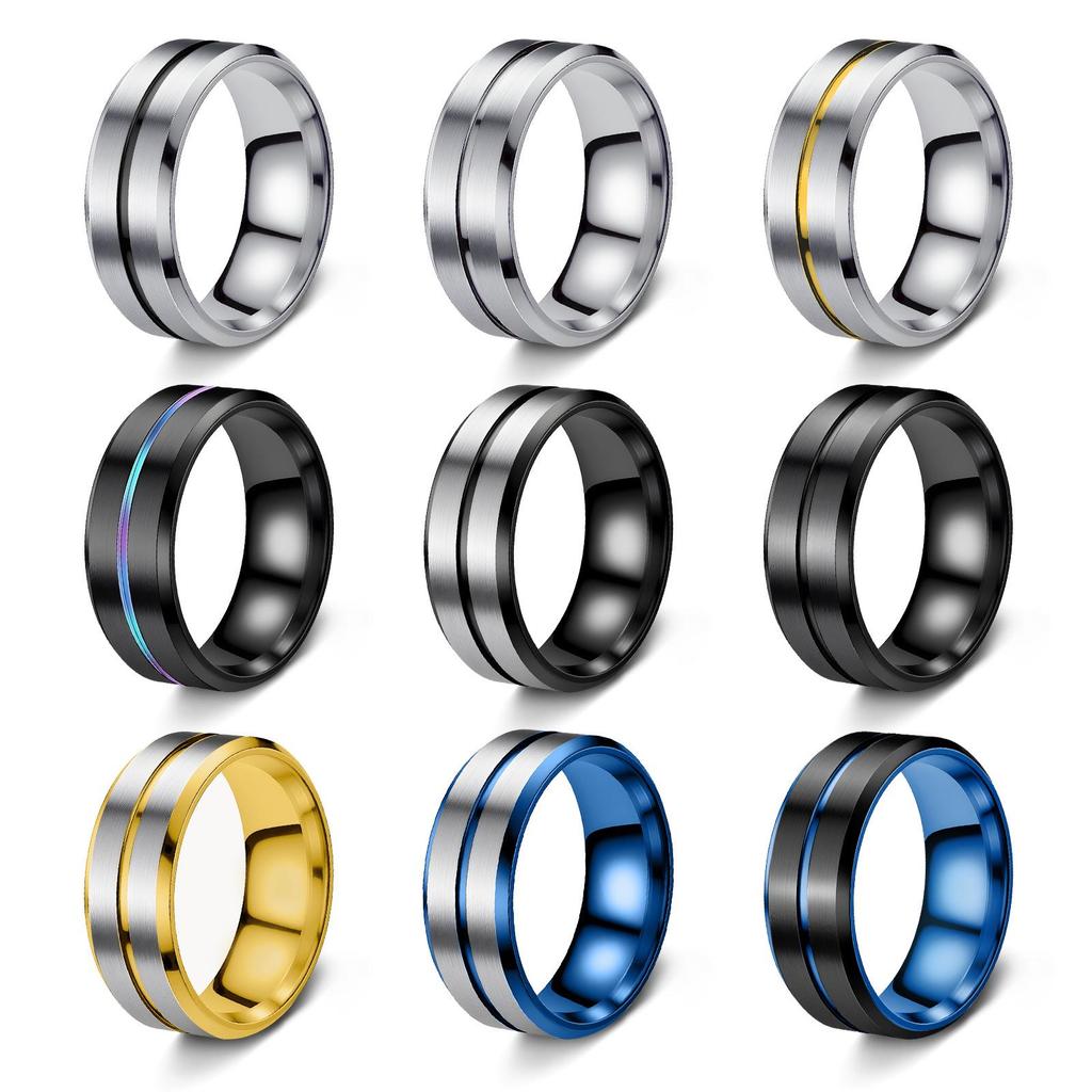 Anello da Uomo in Acciaio Titanio Multicolore Resistente allo Sbiadimento - Misura Standard USA