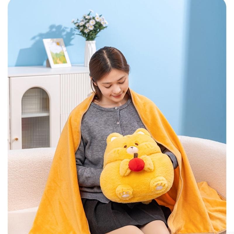 Multifunctional Plushie Pillow Blanket With Capybara Hamster Design For Home Office Travel Use P9YB