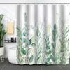 Green Plant Waterproof and Mildew-proof Polyester Bathroom Shower Curtain Shower Curtain Partition Curtain Free of Punching