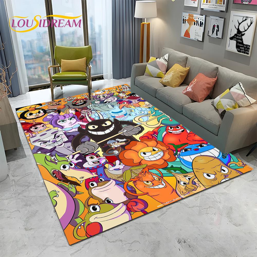 3D Cuphead Mugman Oyunu Gamer HD Halı Kilim Ev Oturma Odası Yatak Odası Kanepe Paspas Dekor, çocuk Oyun Alanı Kilim kaymaz Zemin Mat