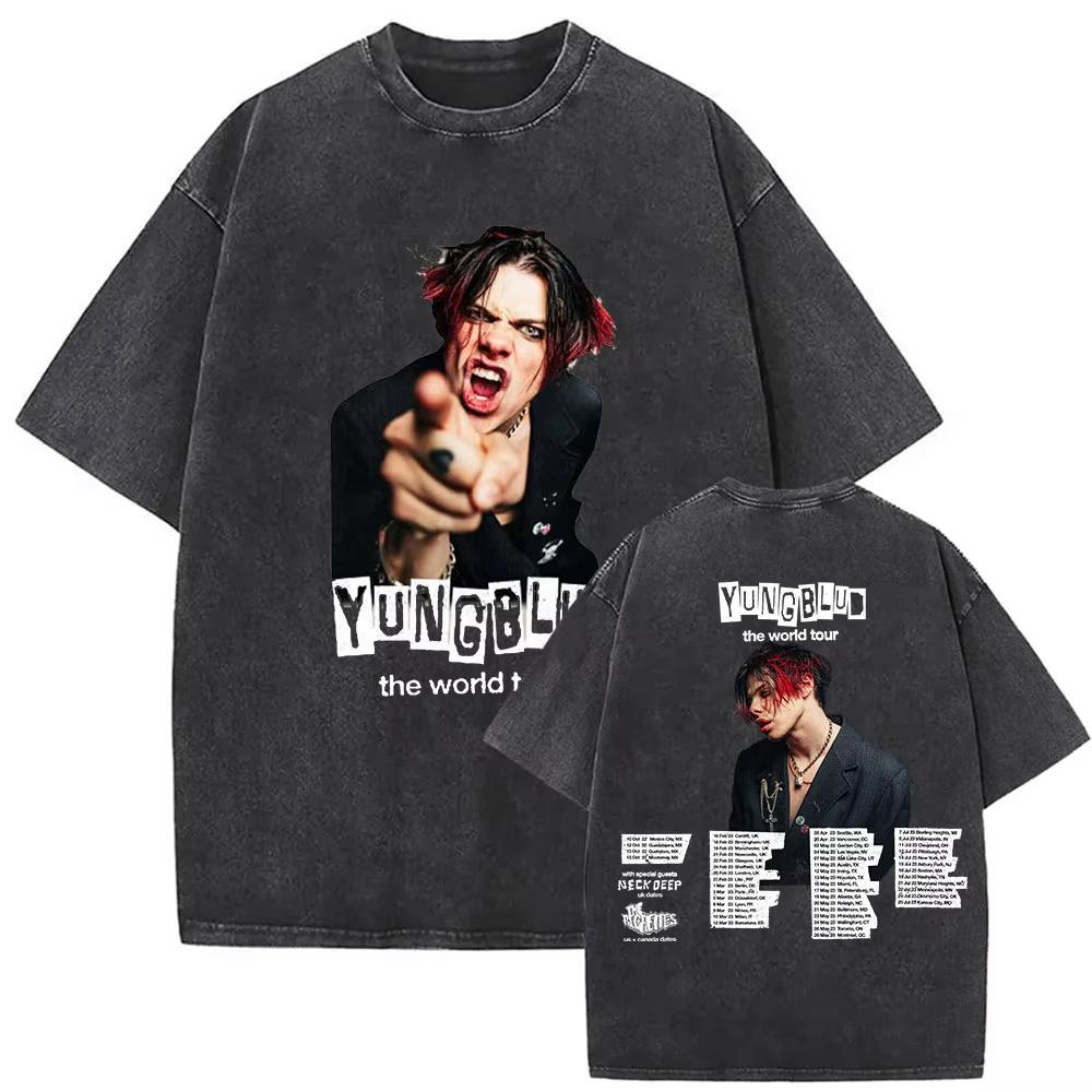 T-shirt Vintage Lavate Yungblud IDOLS The World Tour Uomo Donna Hip Hop Alta Qualità Gotico Oversize Streetwear