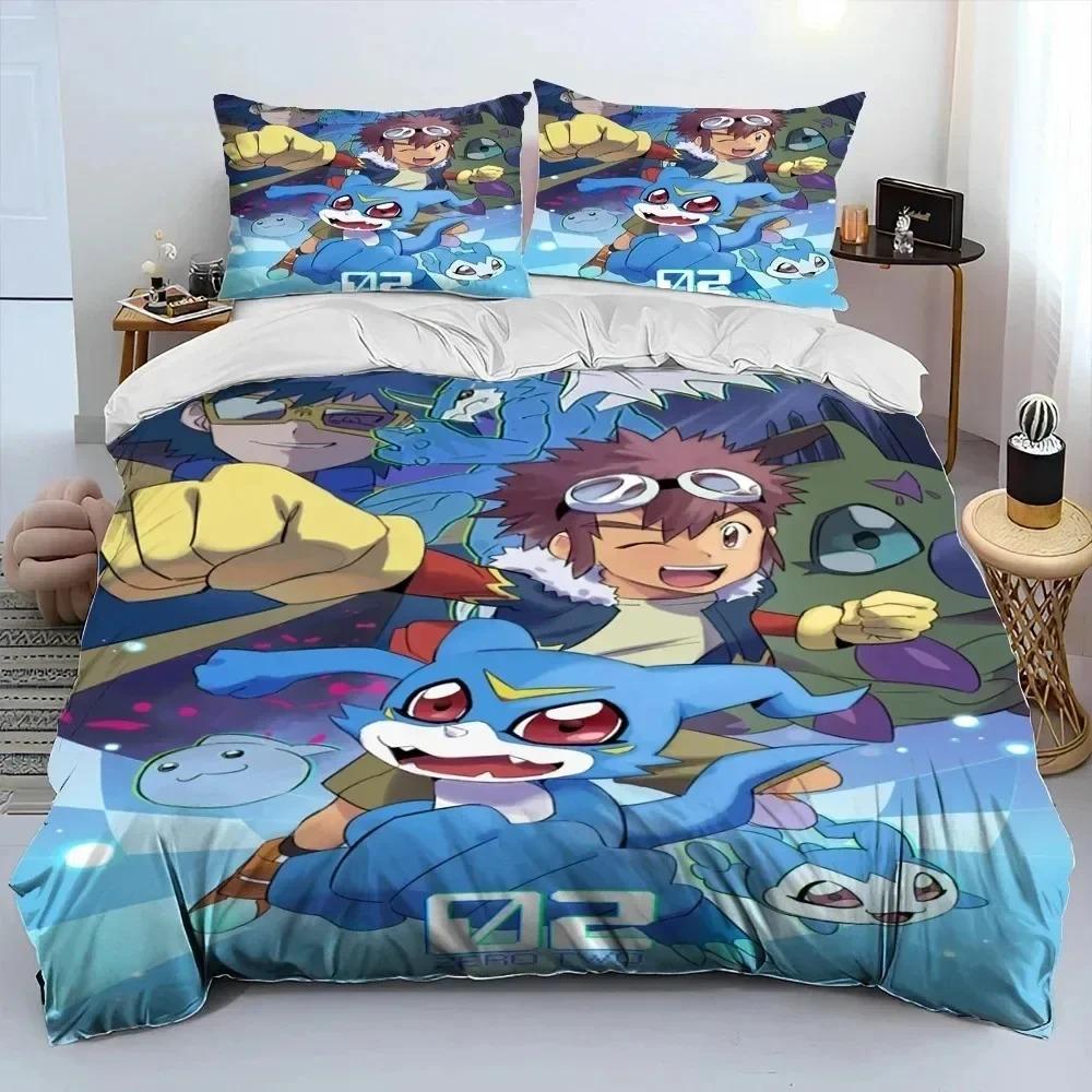 Japanese Anime Digital Monster Duvet Cover Pillowcase Bedding Set Adult Boys Girls Bedroom Decoration Single Double Large Size