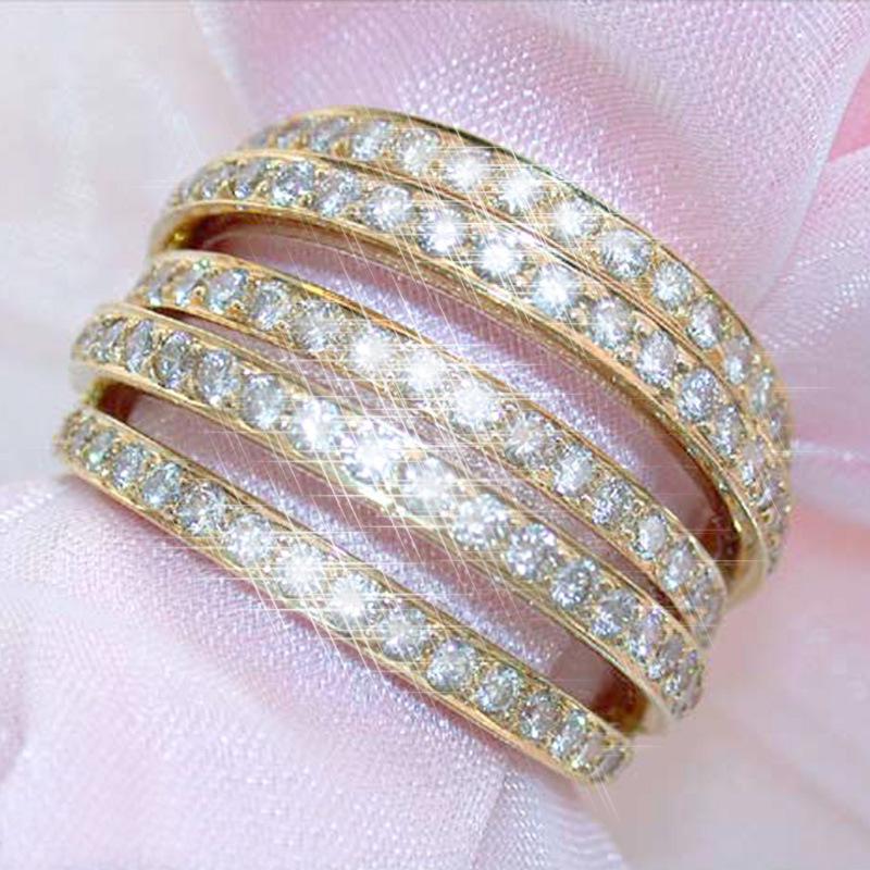 Fashion Luxury Women'S Ring, Five-Line Zircon Copper Ring Party Ball Accessories