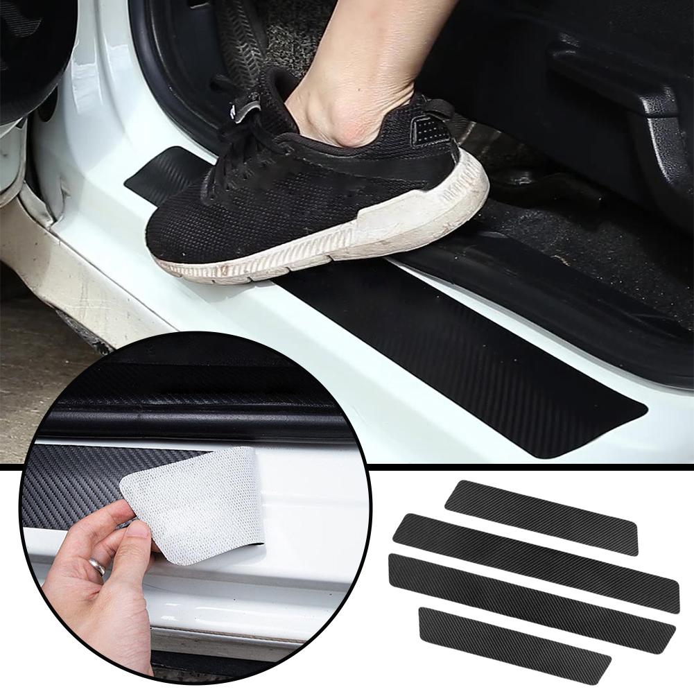 Universal Car Door Sill Sticker with Scraper Anti Scratch Carbon Fiber Self Adhesive Car Door Decal for Car B9Q1
