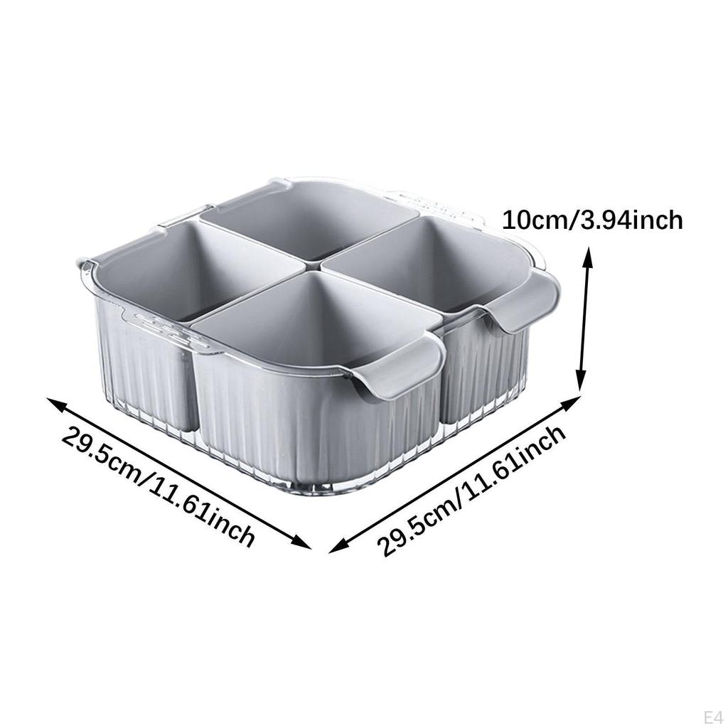 Divided Drain Basket Serving Tray Space Saving Vegetable Washing Colander Bowl