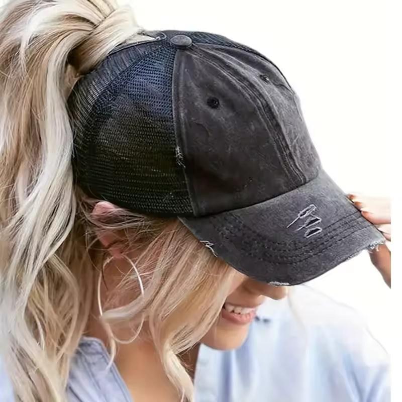 Fresh Latest Brand New Style Ponytail Washed-Out Net Cap Distressed Hat For Women Multiple Color Baseball Cap Spring Summer Shade Sport
