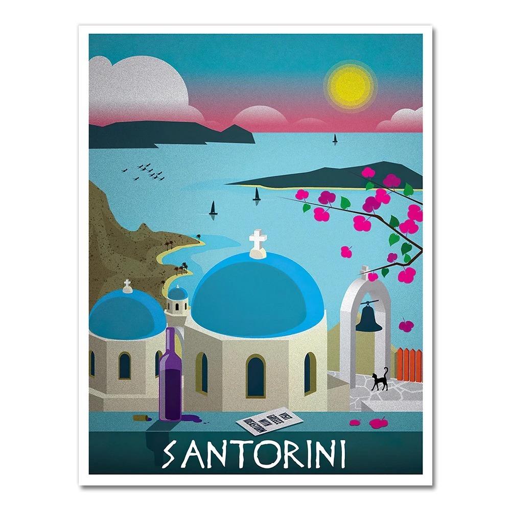 

Путешествие в Грецию Остров Санторини Холст Живопись Винтажные Настенные Постеры С Покрытием Стена Домашние Декоративные Картины Подарок 21cm×30cm NoFrame