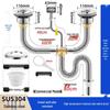 TLXT Commercial Stainless Steel Double Sink Drain Pipe with Overflow