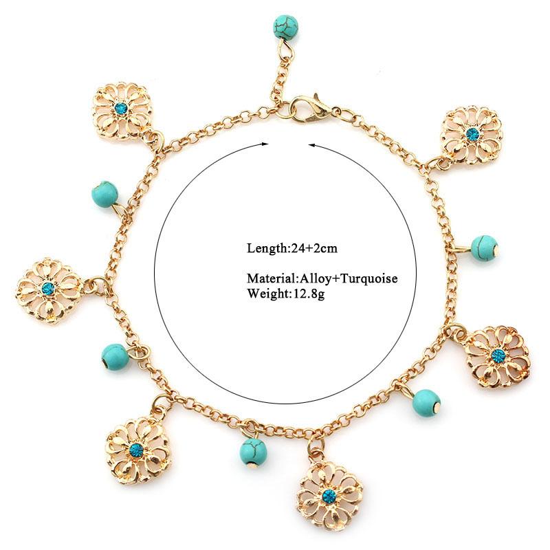 Double Layer Flower Artifical Turquoise Beads Women Ankle Bracelet Barefoot Sandal Beach Sea Foot