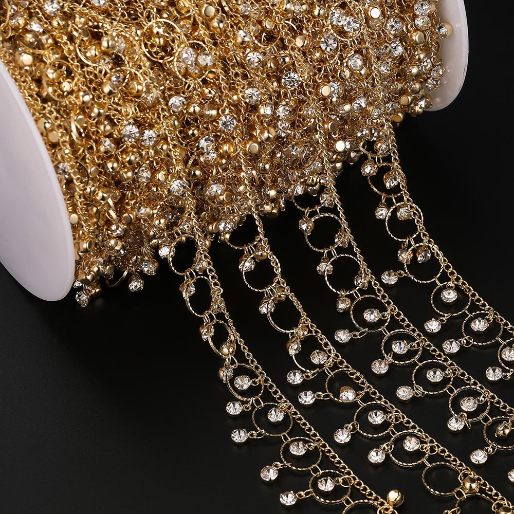 1 meter Copper Handmade Chain With White Rhinestone Pendants for DIY Necklaces Bracelets Waist Chains Jewelry Making Chains