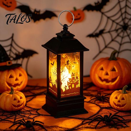 Vintage Decorative Lamp Halloween Night Light, Battery Operated LED Lantern, Simulated Flickering Flame Safe Indoor Lighting Lantern for Party
