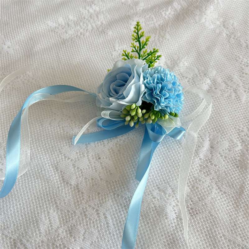 Valink Corsage Da Polso Per Sposa E Damigelle | Fiore Artificiale Blu Fai Da Te Con Foglie E Nastri | Set Di 2