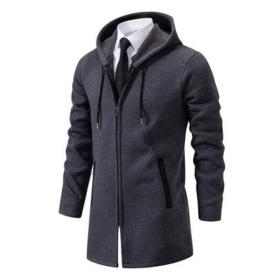 Herbst und Winter Business Casual Strickjacke Kapuzenoberteil für Herren Mittellang Daddy Anzug Plüschjacke