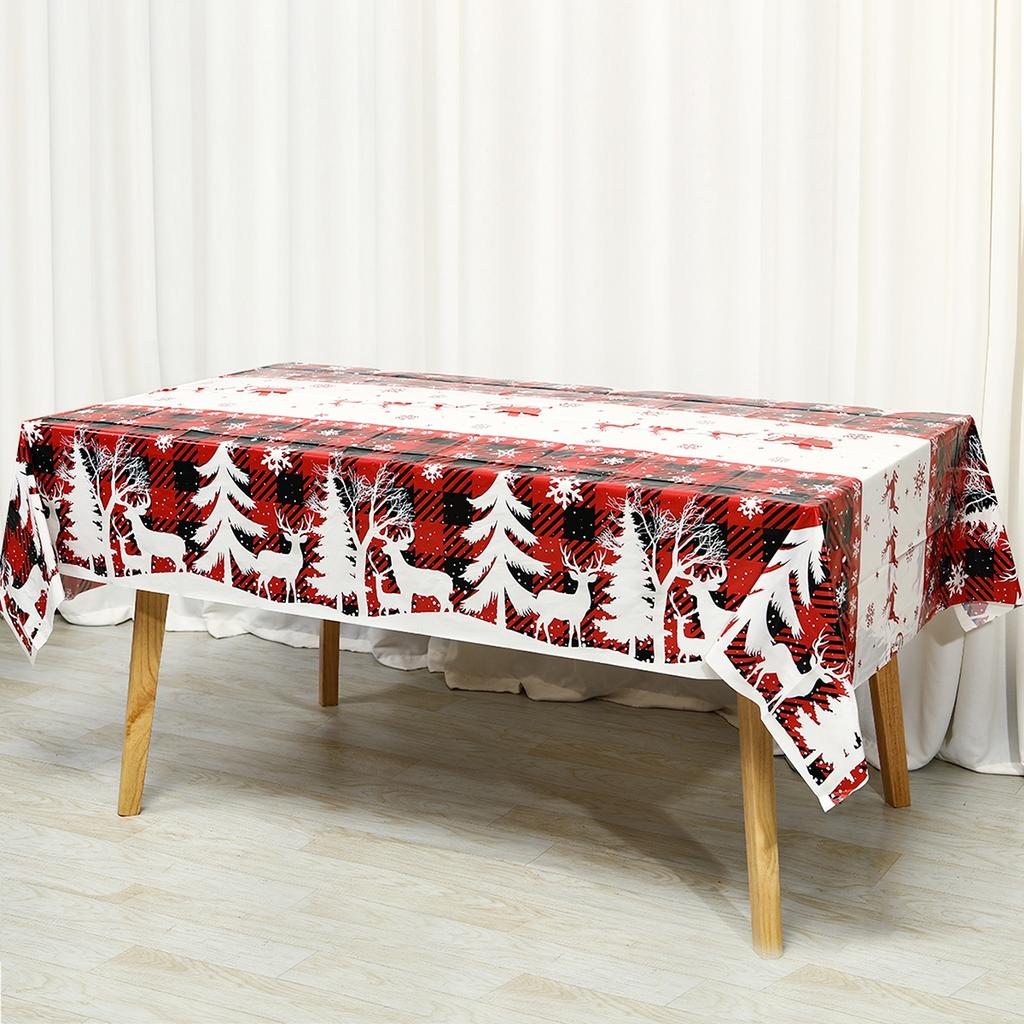 Christmas Plastic Tablecloth Plaid Xmas Tree Elk Table Cover Christmas Decorations for Home 2026 Navidad Noel Gifts Table Decor