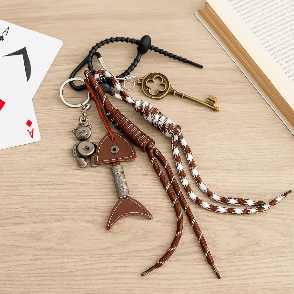 PU Leather Leather Fishbone Keychain Bag Hanging Woven Ropes Keyring  Girls Couple Girlfriends