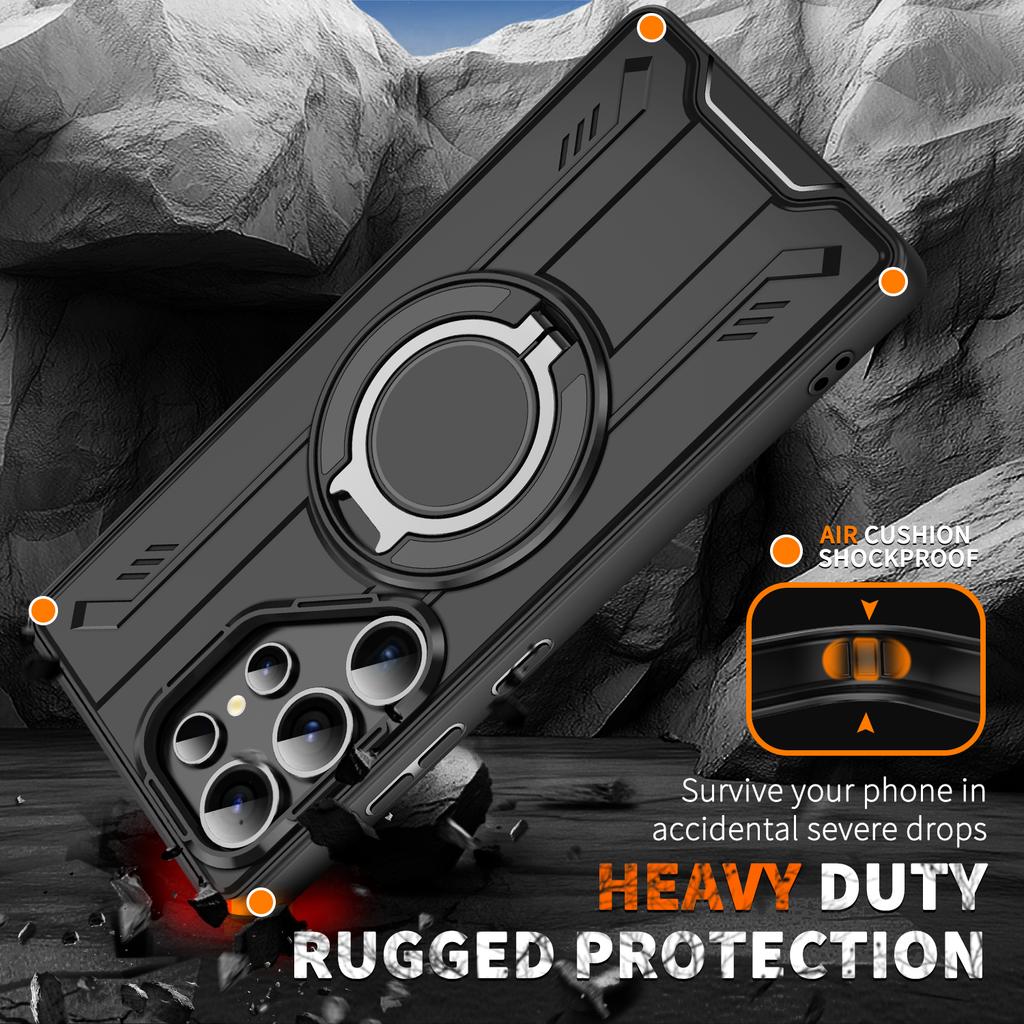 For Samsung Galaxy S25 Ultra Magnetic Case Rotating Ring Kickstand PC + TPU Shockproof Phone Cover