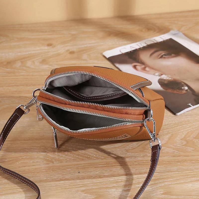 Top Layer Cowhide Double Zipper Large Capacity Crossbody Small Bag Phone Bag Women Versatile 2025 New Genuine Leather Casual Shoulder Bag