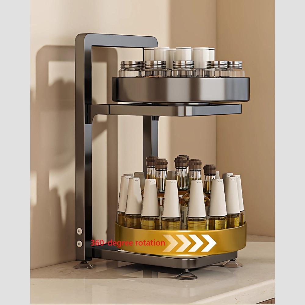 360-Degree Rotating Carbon Steel Kitchen Spice Rack