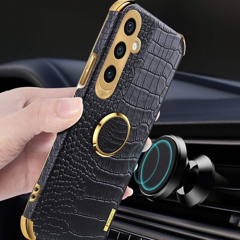 For Samsung Galaxy A15 4G/5G Case Crocodile Texture Electroplated Phone Cover with Kickstand