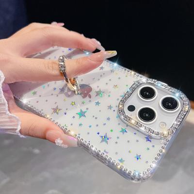 Flash Diamond Phone Case for Apple 16e Case for IPhone14promax Simple Transparent Bracket 14plus Set