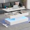 Modern Coffee Table with LED Lighting and Hidden Storage - Side Table with Hydraulic Lift, 100*50*42 cm, 50 kg Load Capacity