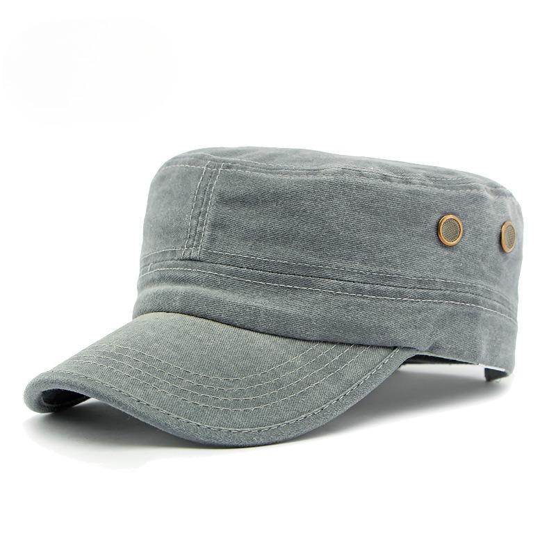 Men's Washed Cotton Flat Top Cap Cadet Army Hat Breathable Patrol Cap Casual Solid Color Sun Protection Sunshade Hat