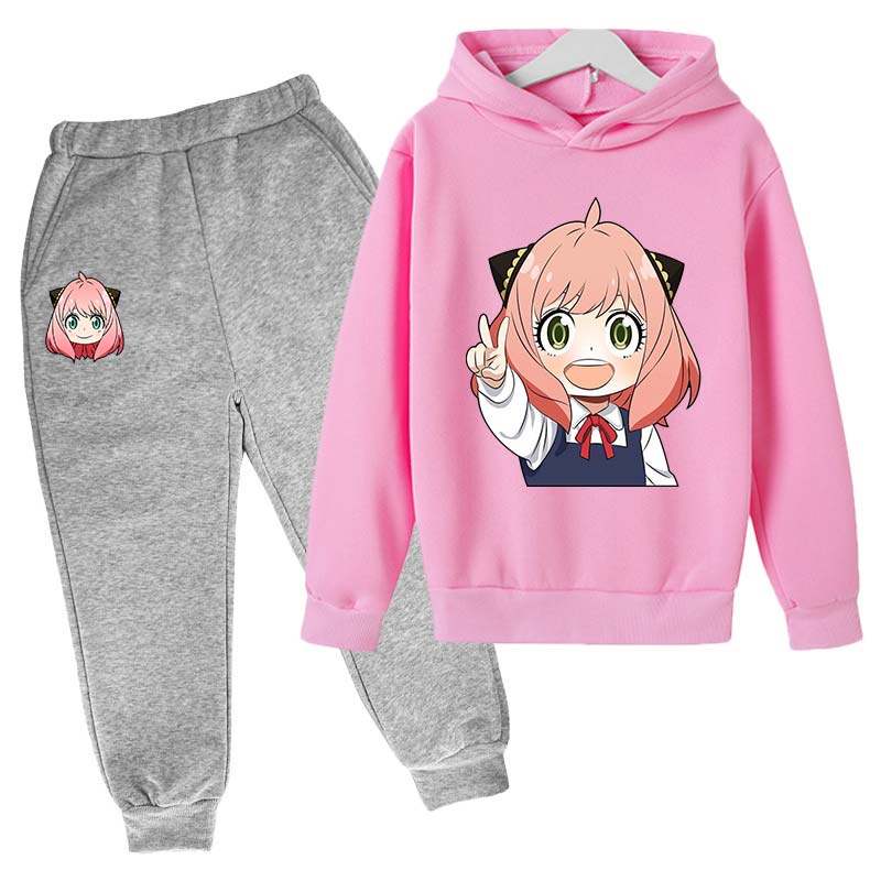 SPY X FAMILY Anya Forger Kinder Hoodies Anzug Jungen Mädchen Langarm Hose Kinderkleidung Winter- und Herbstkleidung