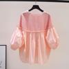 Süße Puppe Kragen Rosa Laterne Ärmel Strick Patchwork Shirt frauen Lose Bluse