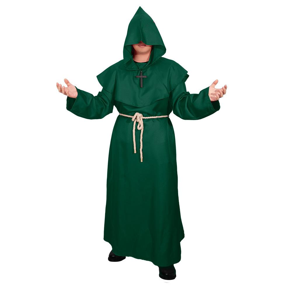 Halloween Costume Cosplay Medieval Hooded Robe Costume Monk Friar Robes Priest Costume Christian