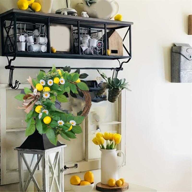 Künstlicher Schleifenkranz mit Zitrone für die Haustür, Frühlingskranz für die Haustür Bauernhäuser Außen Hochzeitsdekorationen