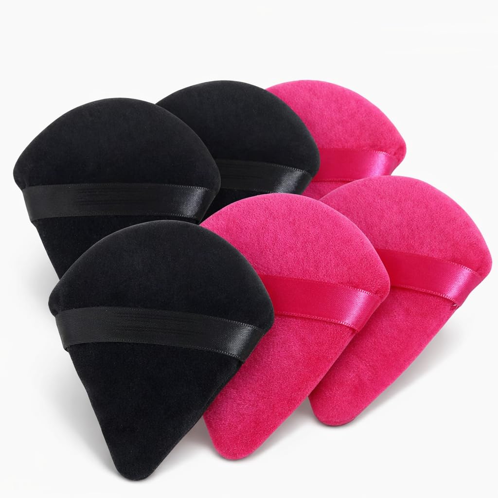 TEMPERIA (6 Pcs) Powder & Makeup Puff for Women - Face Foundation Triangle Pizza Puff Blender Sponge Set - Smooth Coverage | Ultra Soft | Travel Fr