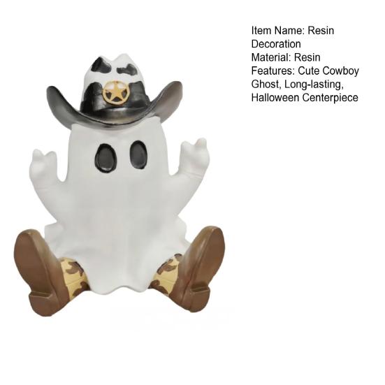 Halloween Cowboy Ghost Statue Resin Ghost Figurine in Cowboy Boots Hat Tabletop Ghost Decoration for Home Party Centerpiece Mantel